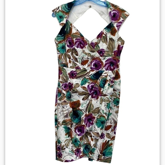 Beautiful Maggie L Petite Cotton Blend Floral V-Neck Dress Size 8P - Picture 1 of 13